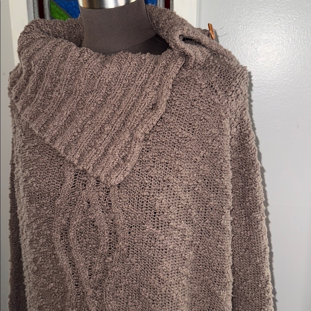 Anthropologie Moth Brown Boucle Knit Cowl Neck Sweater SZ XL - Picture 2 of 10